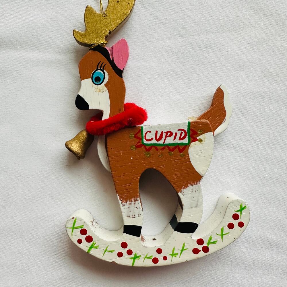 Vintage Hand Painted Santa's Reindeer "Cupid" Rocking Horse Christmas Ornament - Picture 4 of 8